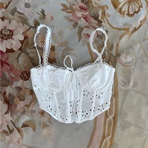 For Love And Lemons White Eyelet Crop Top